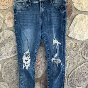 BKE Distressed Dark Blue Ankle Jeans